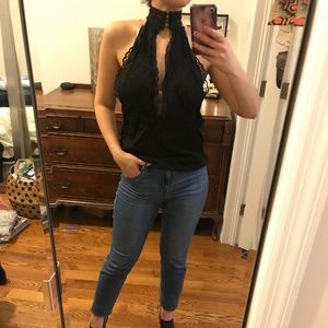 Black Lace Choker Neck Free People Top